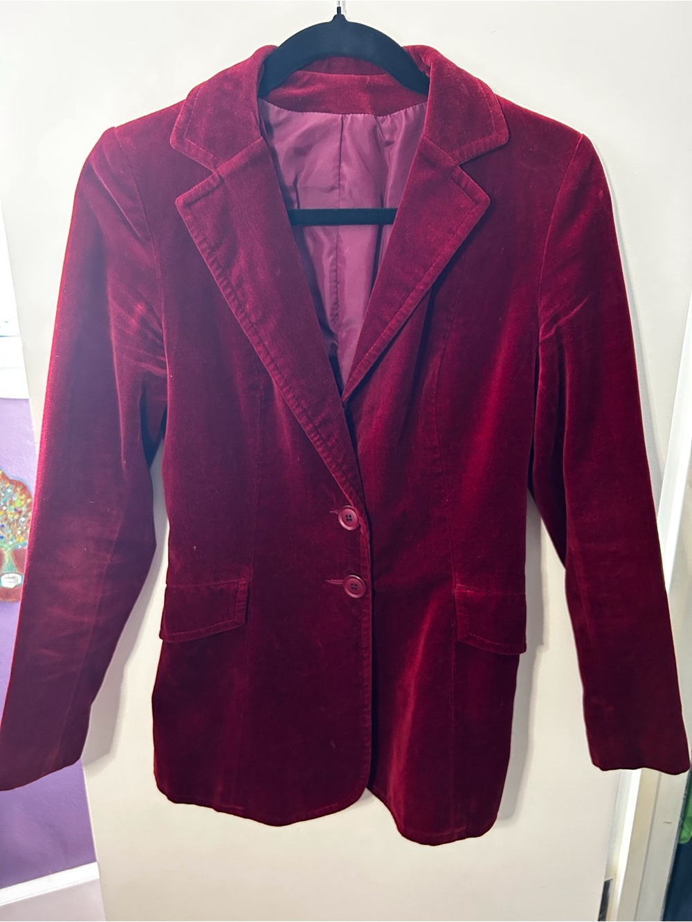 Vintage Deep Red Velvet Blazer Jacket